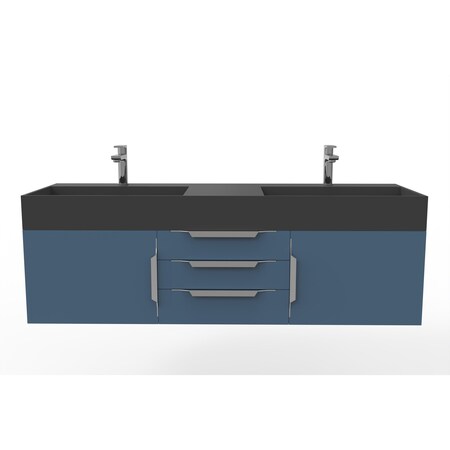 Castello Usa Amazon 60" Wall Mounted Blue Vanity With Black Top And Brushed Nickel Handles CB-MC-60BLU-BN-2056-BL